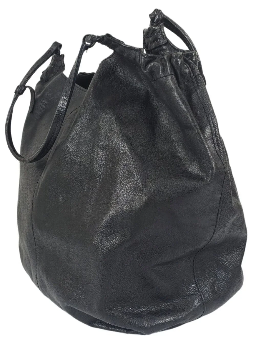Black Pebbled Leather Large Slouchy Ruched Hobo Shoulder Bag Purse Tote 2009